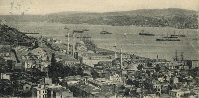 Et gammelt postkort fra Istanbul og Bosporus