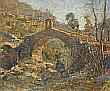 Hugo Larsen: Southern Landscape with Medieval Bridge, Varazze, Italy, 1921.