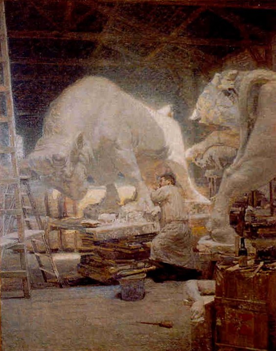 Hugo Larsen: Anders Bundgaard arbejder p� Gefionspringvandet, 1904