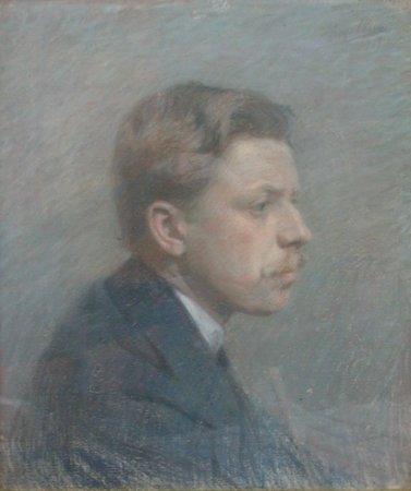 Hugo Larsen: Axel Vilhelm Larsen (1876-1934), usikker datering. Pastel p papir, 42*31 cm.
