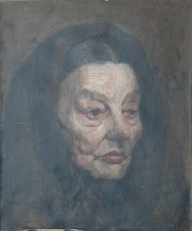Hugo Larsen: Modelstudie af ldre dame, u..