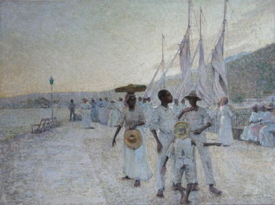 Hugo Larsen: Folkeliv p� havnen i St. Thomas.