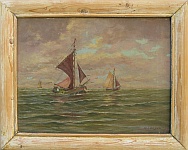 H. Larsen: Three Fishing Boats in High Sea
