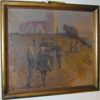 Jarlen af Bothwells begravelse i F�revejle. Billedet er taget indend�rs og lidt fra siden med blitz p� kameraet. Fotografiet er ubrugeligt.