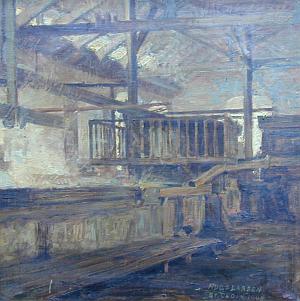 Hugo Larsen: Billede af interi�r fra en sukkerfabrik, St. Croix 1905