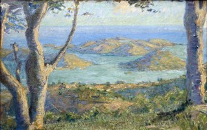 Hugo Larsens udsigt over Chalotte Amalie og naturhavnen p� St. Thomas